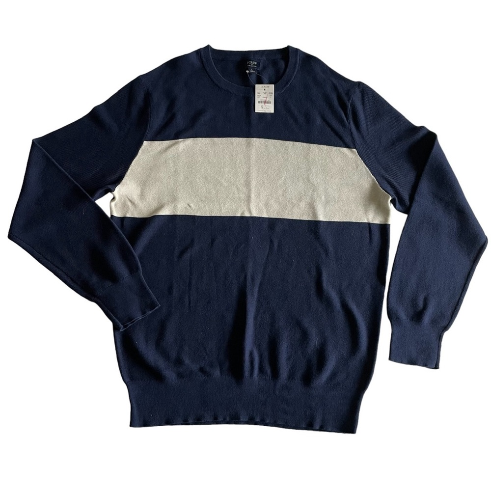 NWT J Crew Blue with White Stripe 100% Cotton Sweater